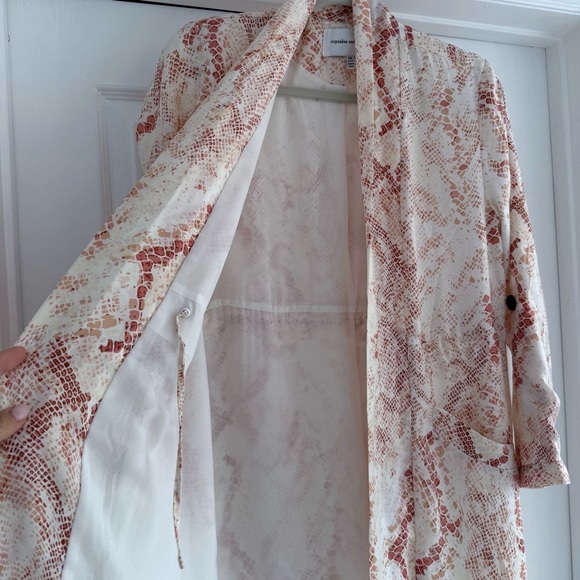 CUPCAKES & CASHMERE Orange Snakeprint Trench Open Front Cardigan XS P - Picture 10 of 11